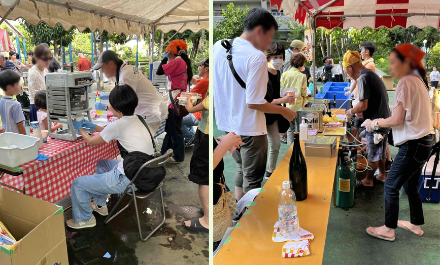 写真（左右2分割）：かき氷や飲み物